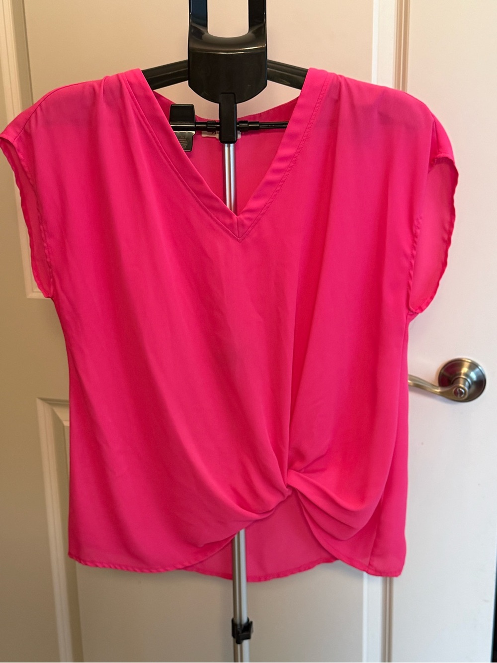 Pleione Hot Pink V-Neck Twist Front Blouse